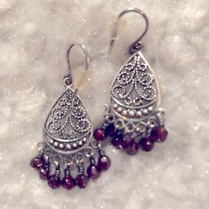 Silpada vintage chandelier drop earrings in Sterling and garnet stone